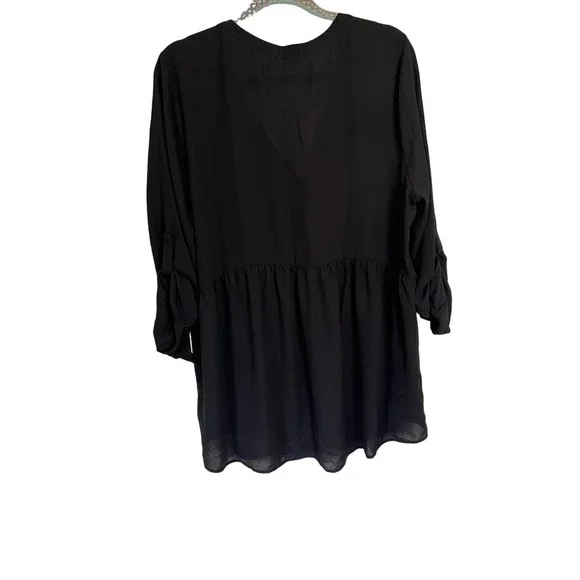 DR2 Roll Tab Long Sleeve Blouse Black Size 2X - Picture 2 of 5